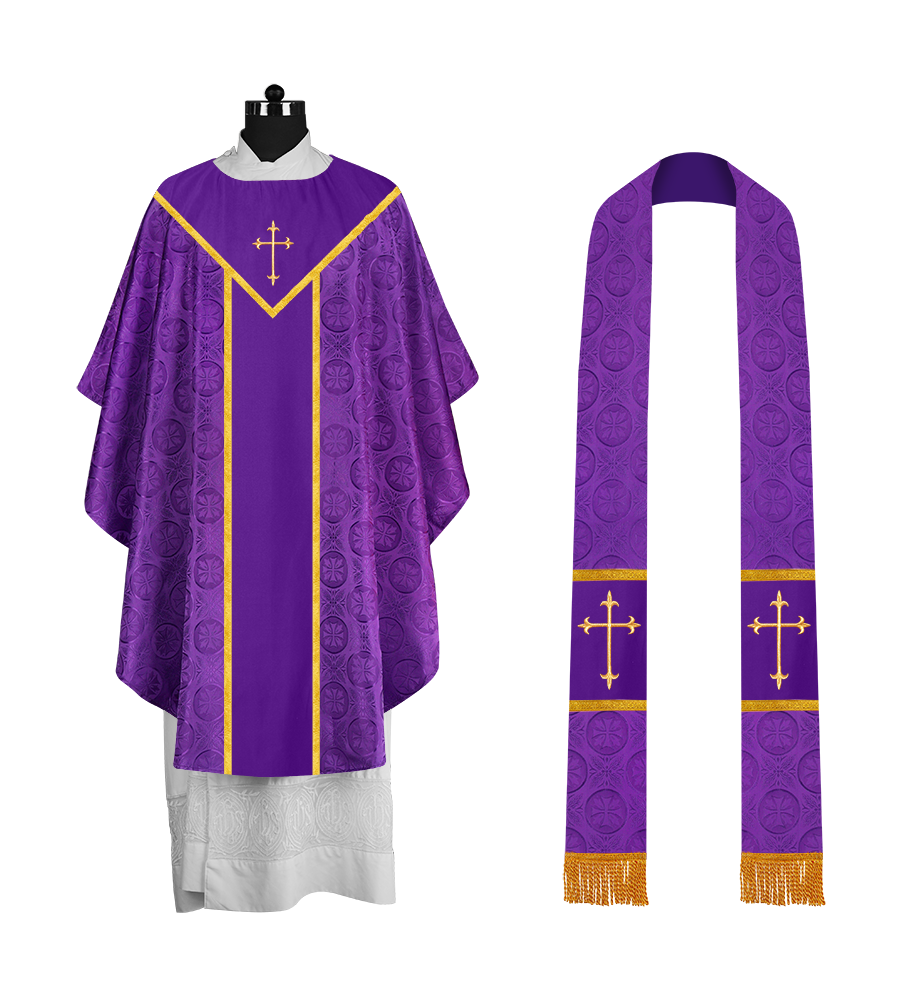 Ornate Gothic Chasuble with embroidered Cross Motif