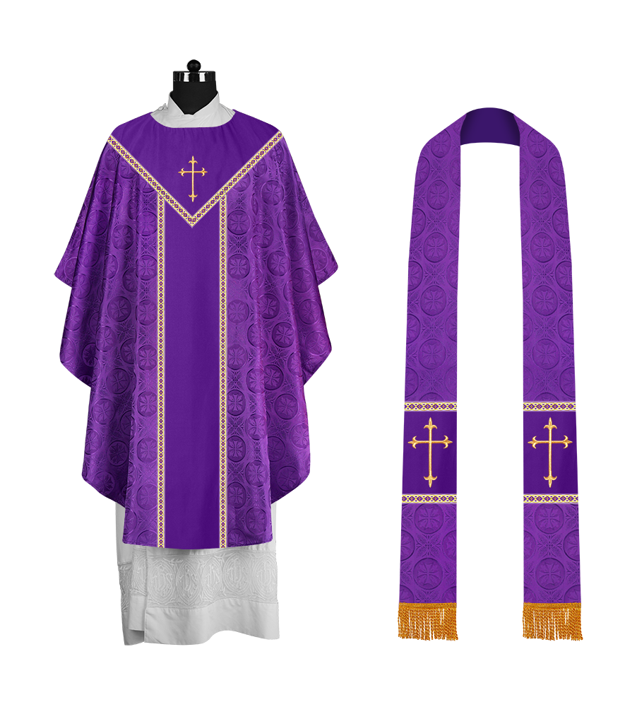 Ornate Gothic Chasuble with embroidered Cross Motif