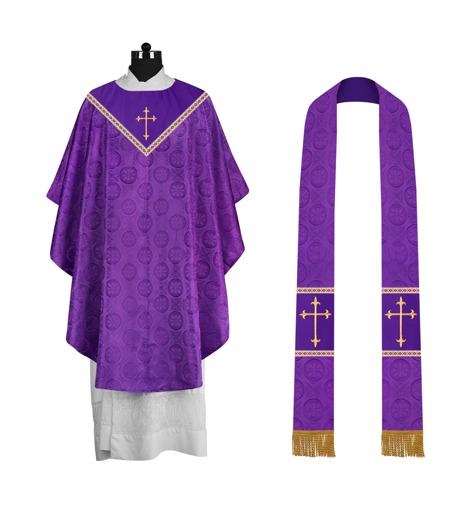Gothic Chasuble Vestment with Elegant Cross Embroidery