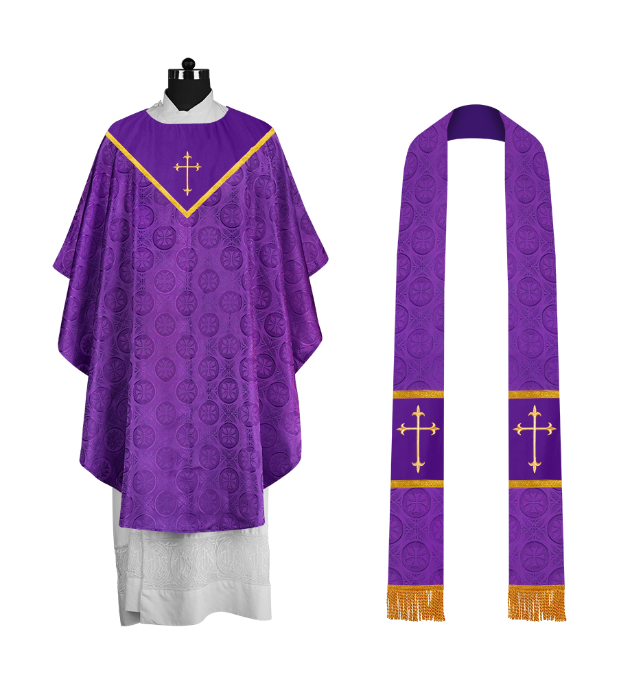 Gothic Chasuble Vestment with Elegant Cross Embroidery