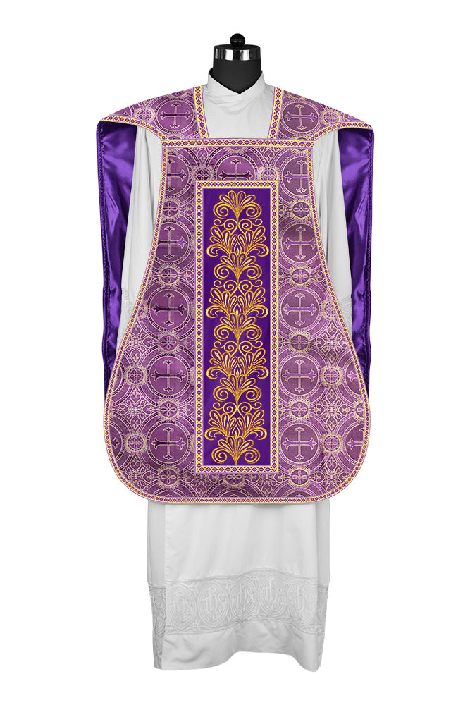 Roman Chasuble Vestment Enriched with Colored Braids and Trims