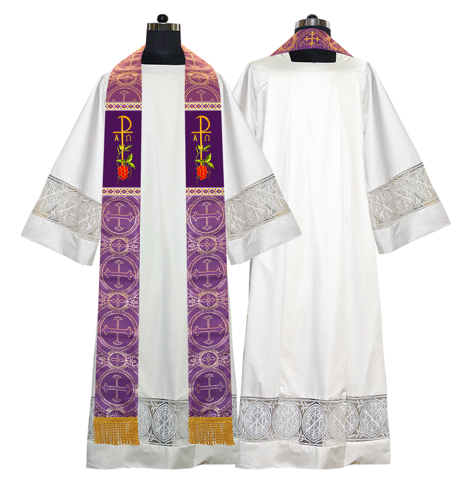 Embroidered CHI RHO with Grapes Clergy Stole