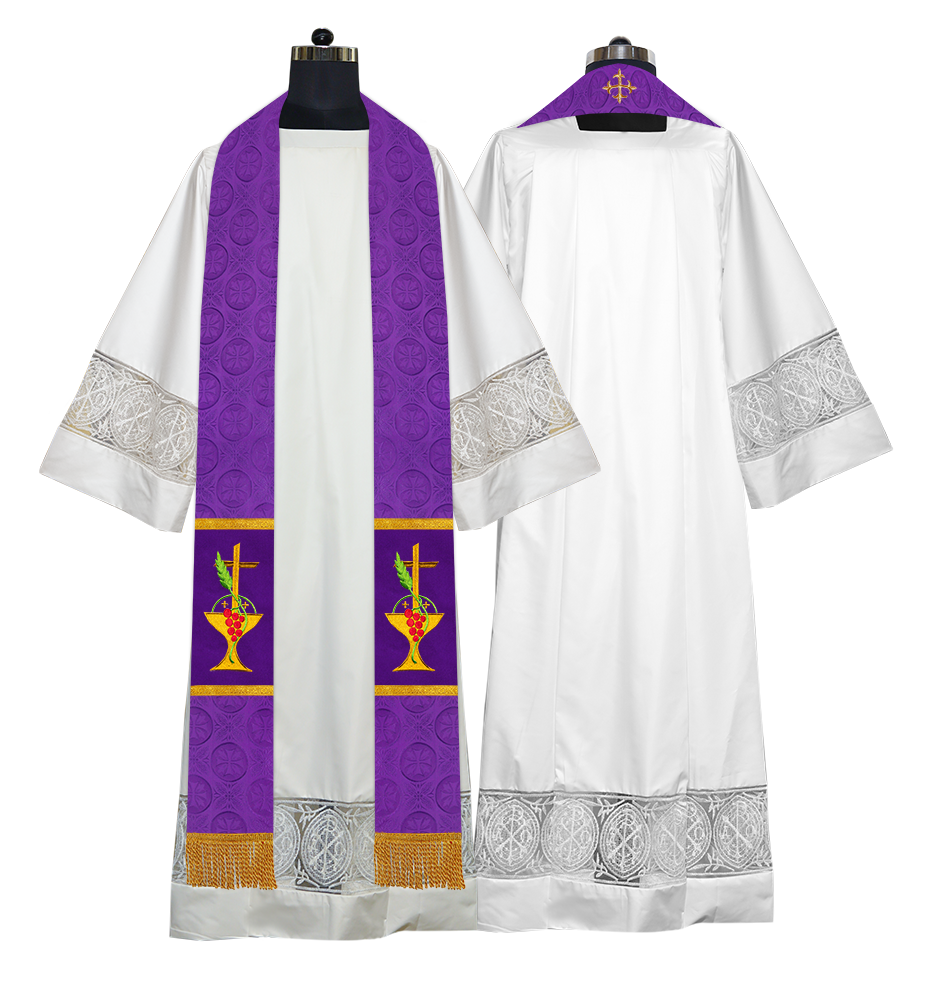 Elegant Clergy Stole with Grapes Embroidery