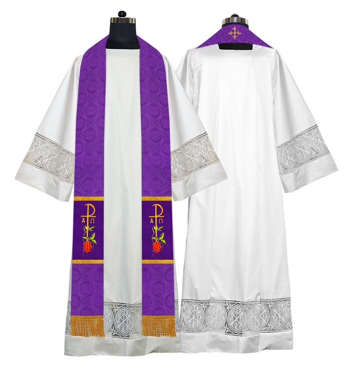 Elegant Clergy Stole with Grapes Embroidery