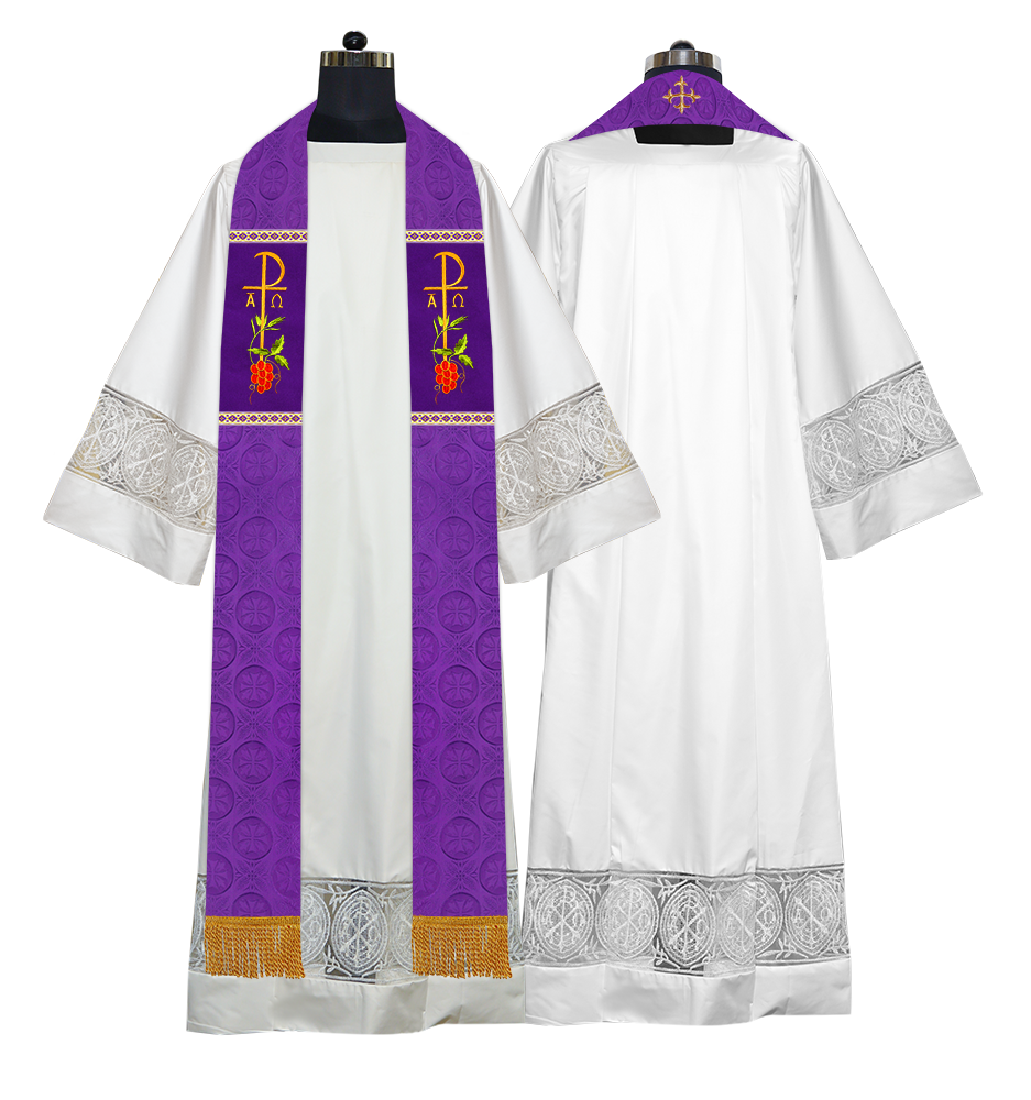Clergy Stole with Ornate Embroidered Liturgical Motif