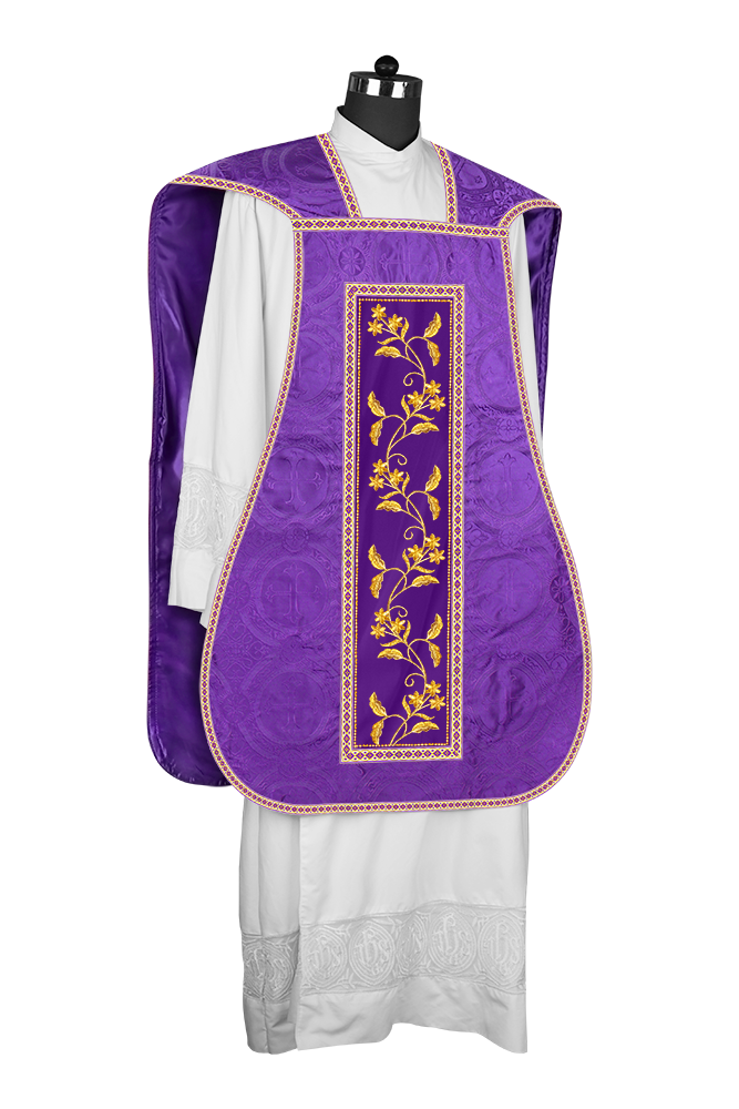 Roman Chasuble vestment with Floral Design and Trims