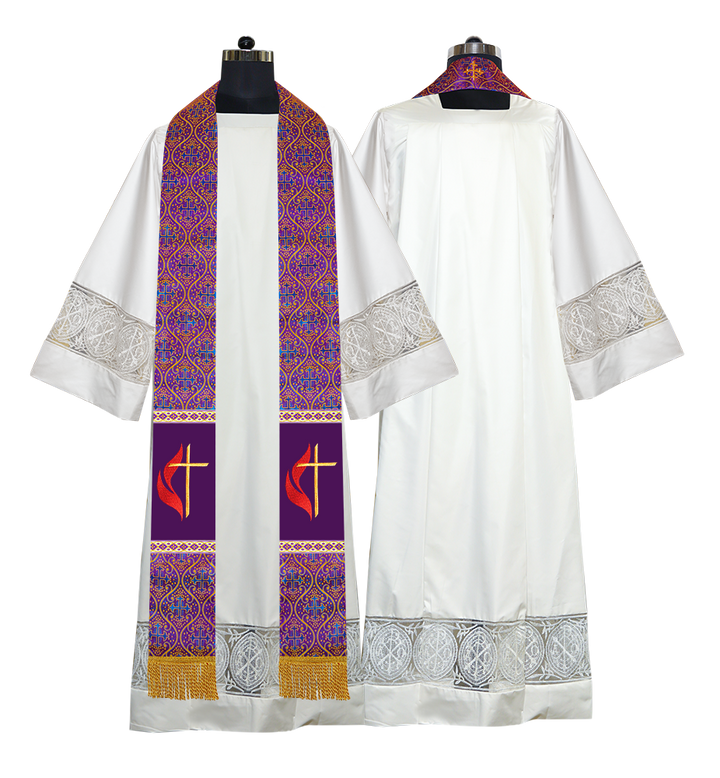 Embroidered Spiritual Cross and Flame Pastor Stole