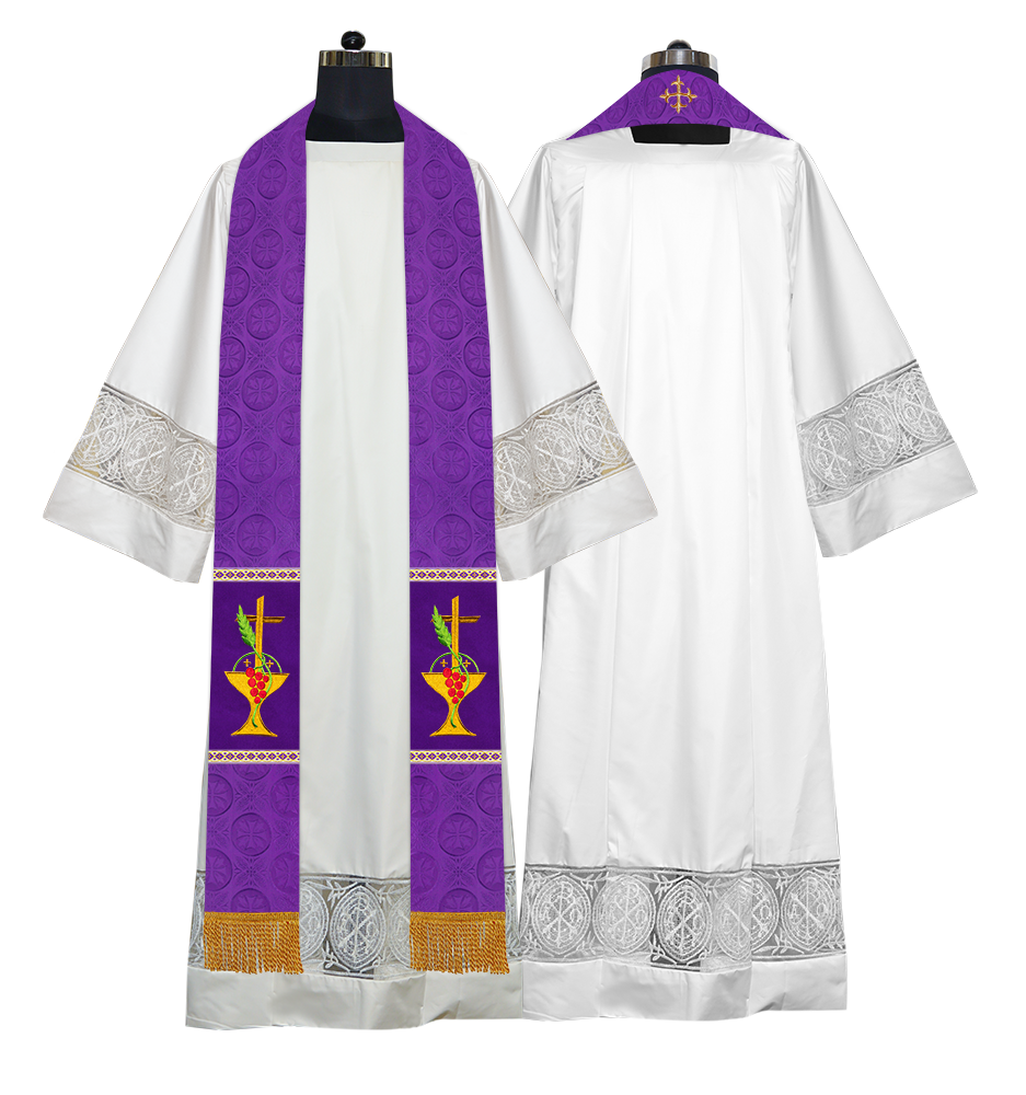 Clergy Stole with Ornate Embroidered Liturgical Motif