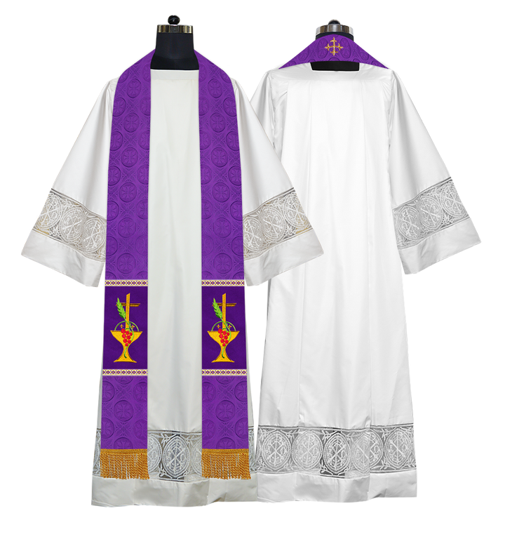 Clergy Stole with Ornate Embroidered Liturgical Motif
