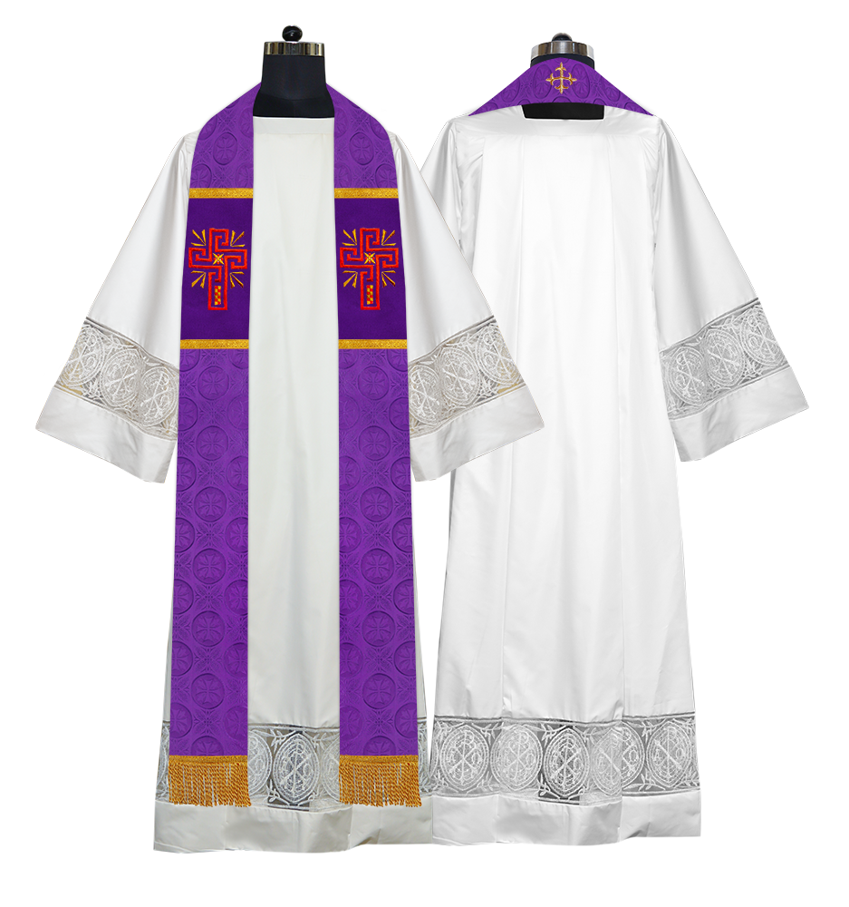 Liturgical Stole Adorned with Embroidered Cross Motif
