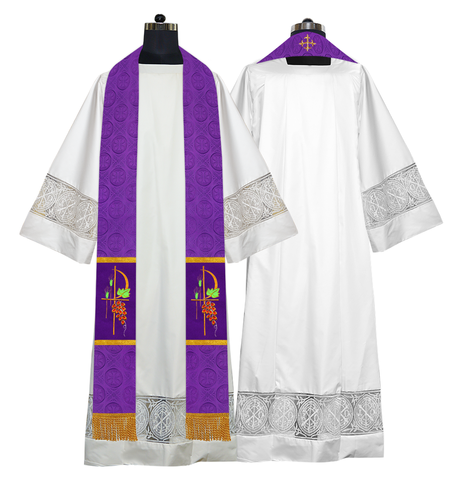 Elegant Clergy Stole with Grapes Embroidery