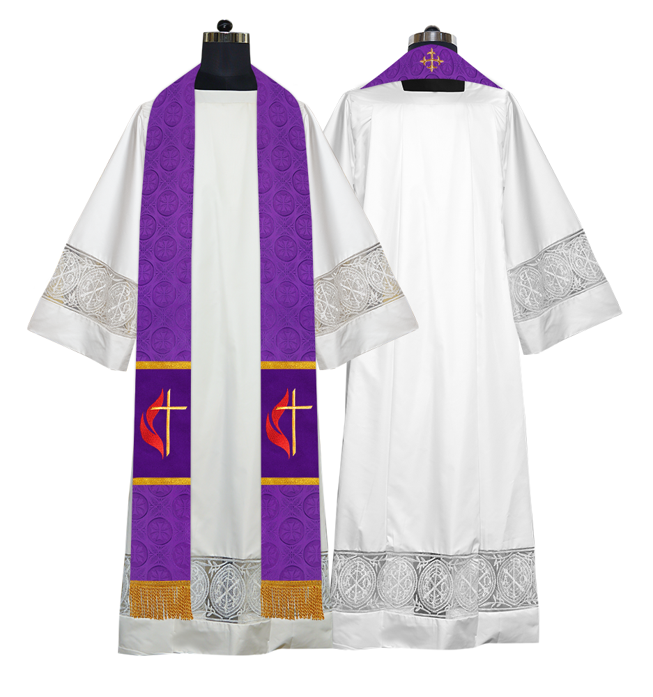 Liturgical Stole Adorned with Embroidered Cross Motif