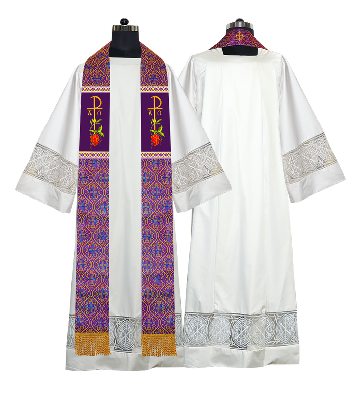 Embroidered CHI RHO with Grapes Clergy Stole