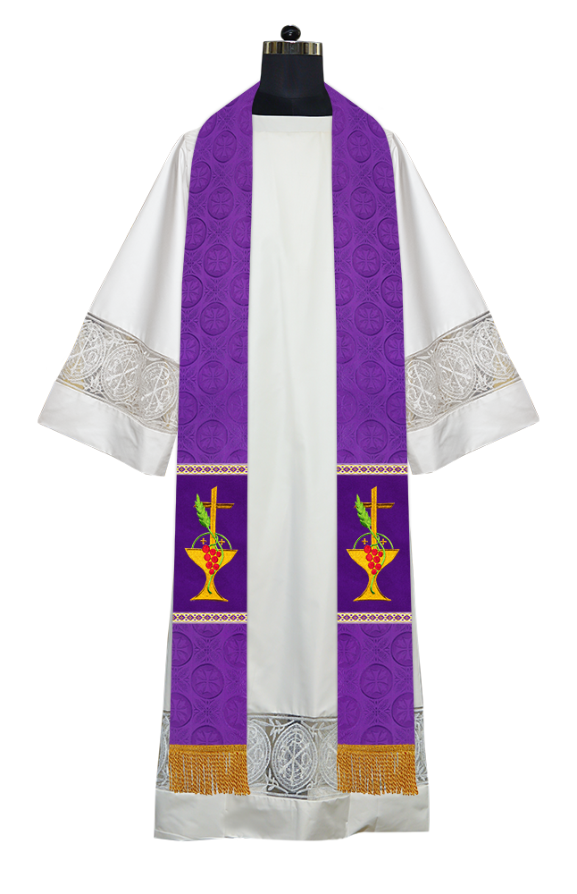 Clergy Stole with Ornate Embroidered Liturgical Motif