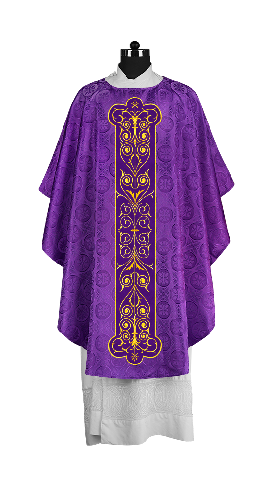 Liturgical Priest Chasuble with Vintage-Style Embroidered Orphrey