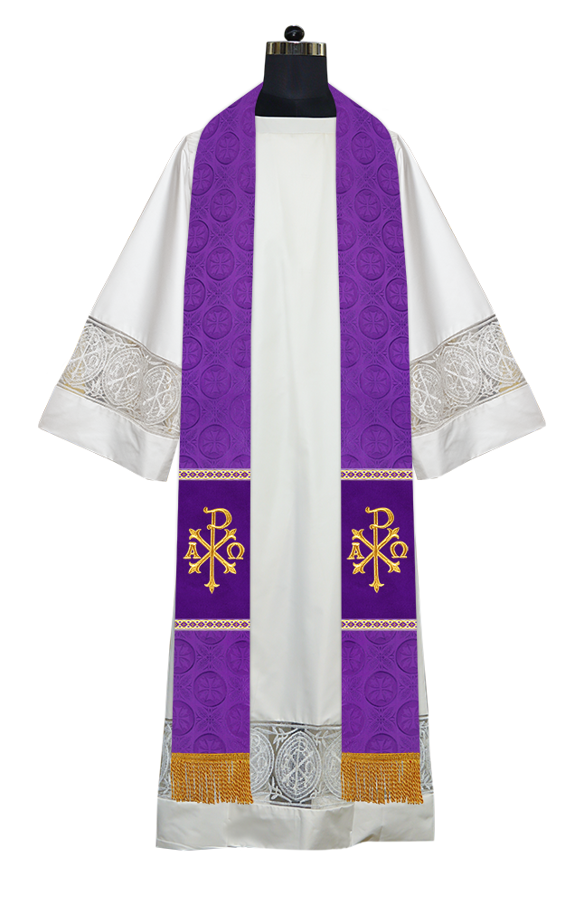 Liturgical Stole Adorned with Spiritual Motif and Trims
