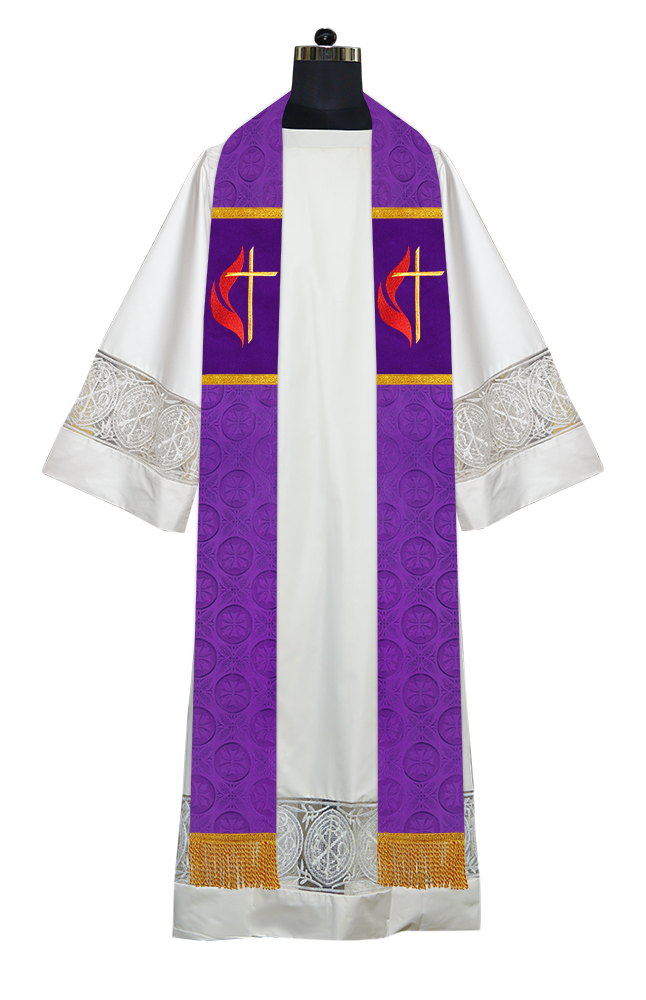 Liturgical Stole Adorned with Embroidered Cross Motif