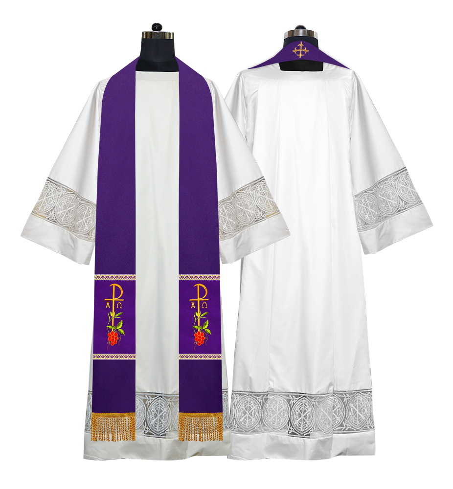 Embroidered CHI RHO with Grapes Clergy Stole