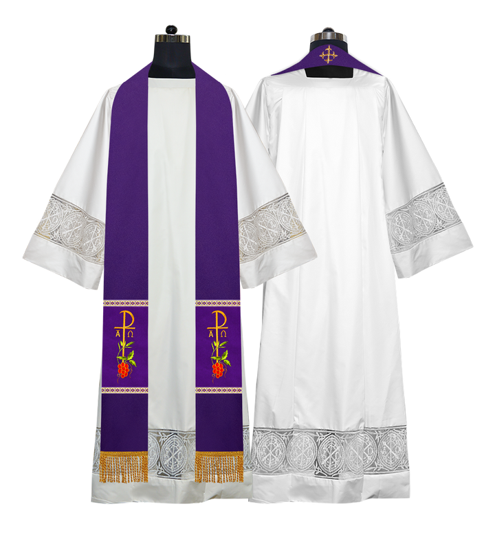 Embroidered CHI RHO with Grapes Clergy Stole