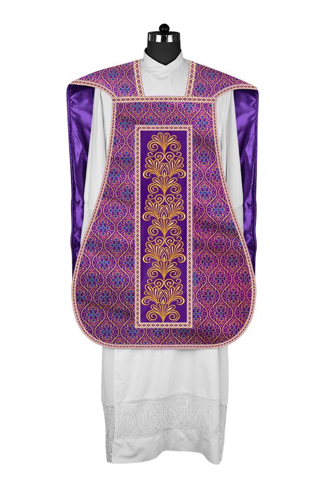 Roman Chasuble Vestment Enriched with Colored Braids and Trims