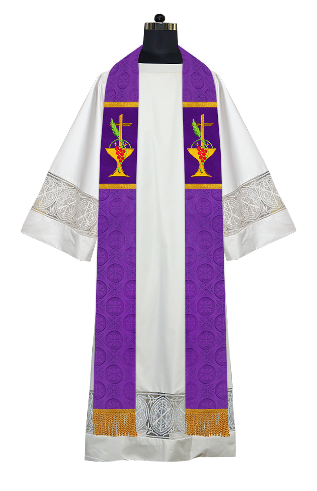 Elegant Clergy Stole with Grapes Embroidery