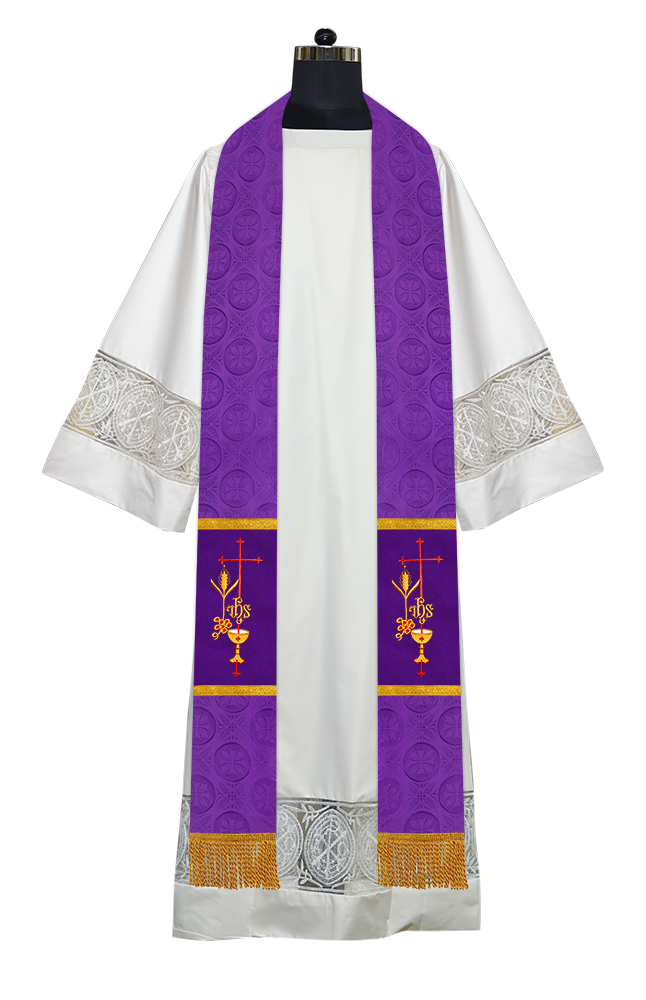 Minister Stole with Ornate Embroidered Motif