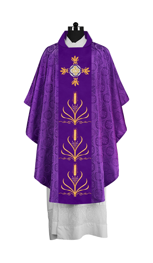 Traditional Liturgical Chasuble with Ornate Embroidered Orphrey