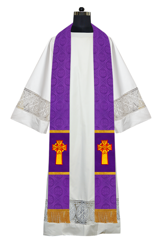 Liturgical Stole Adorned with Embroidered Cross Motif