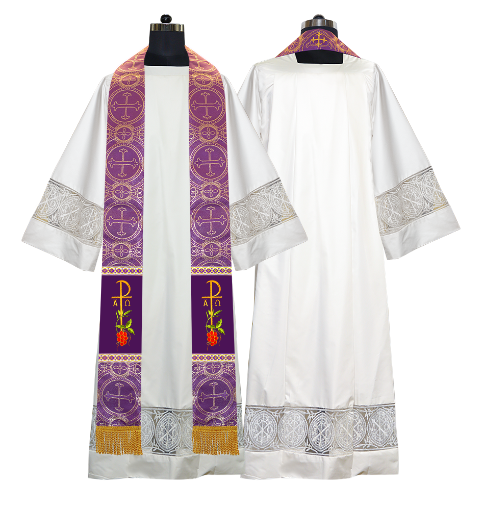 Embroidered CHI RHO with Grapes Clergy Stole