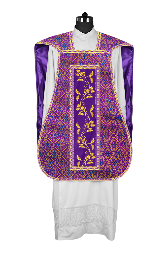 Roman Chasuble vestment with Floral Design and Trims