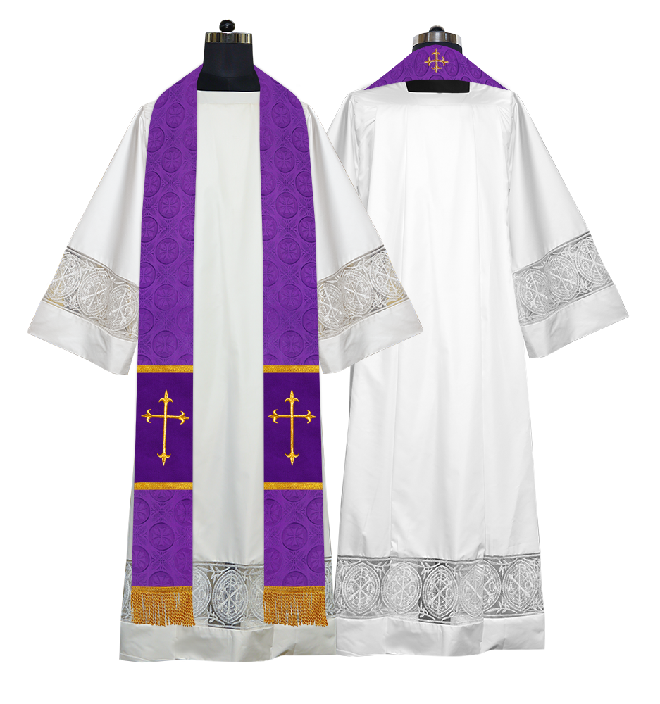 Liturgical Stole Adorned with Embroidered Cross Motif