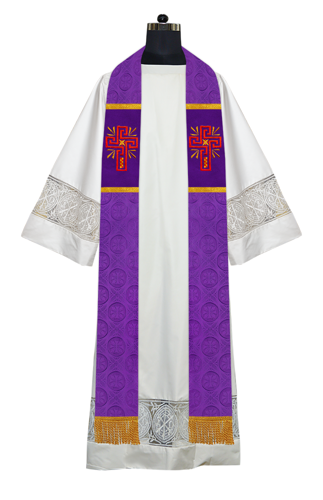 Liturgical Stole Adorned with Embroidered Cross Motif