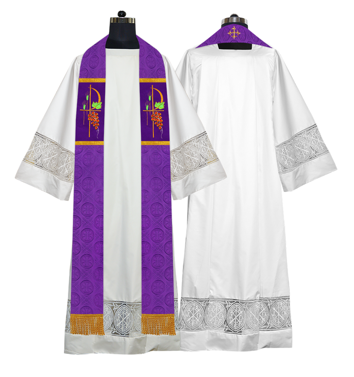 Elegant Clergy Stole with Grapes Embroidery