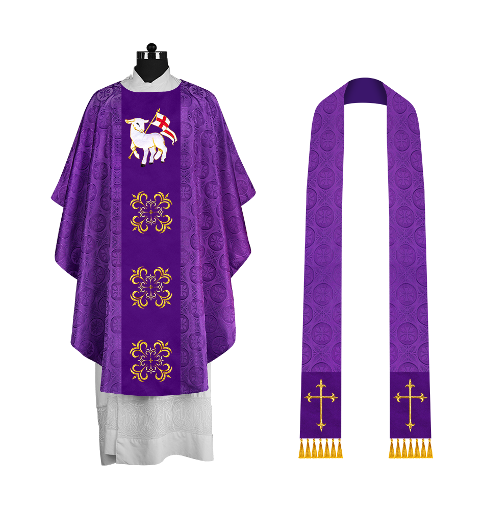 Embroidered Gothic Chasuble for Clergy with Liturgical Orphrey Design