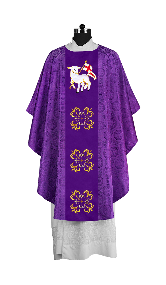 Embroidered Gothic Chasuble for Clergy with Liturgical Orphrey Design
