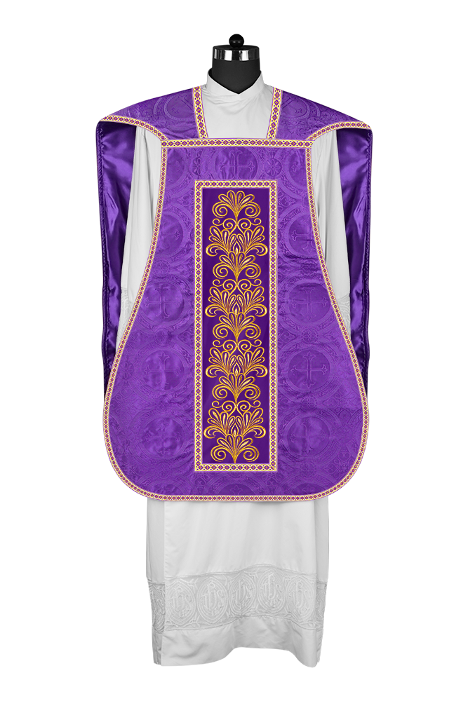 Roman Chasuble Vestment Enriched with Colored Braids and Trims