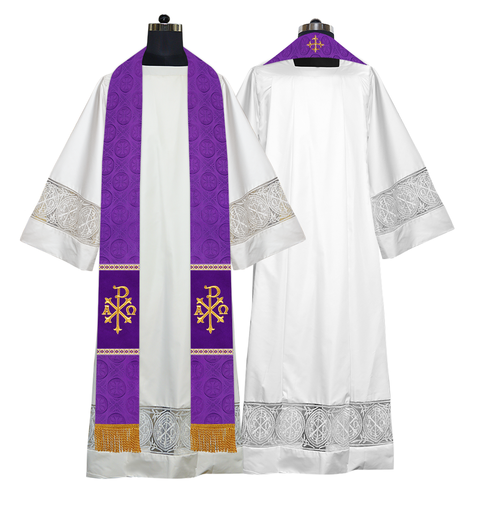 Liturgical Stole Adorned with Spiritual Motif and Trims