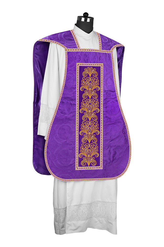 Roman Chasuble Vestment Enriched with Colored Braids and Trims