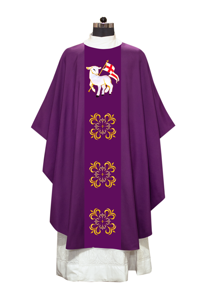 GOTHIC CHASUBLE VESTMENT EMBELLISHED WITH LITURGICAL MOTIFS