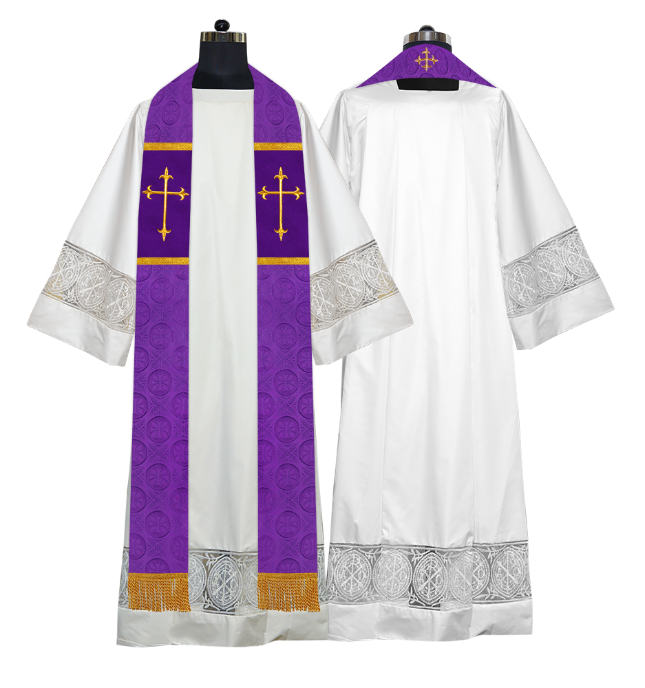 Liturgical Stole Adorned with Embroidered Cross Motif