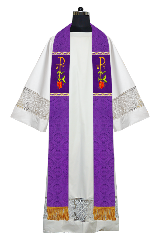 Clergy Stole with Ornate Embroidered Liturgical Motif