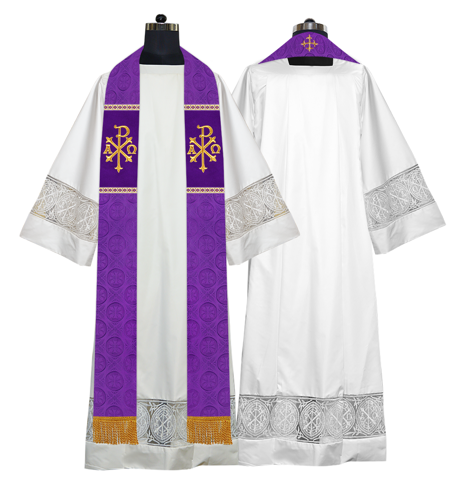 Liturgical Stole Adorned with Spiritual Motif and Trims