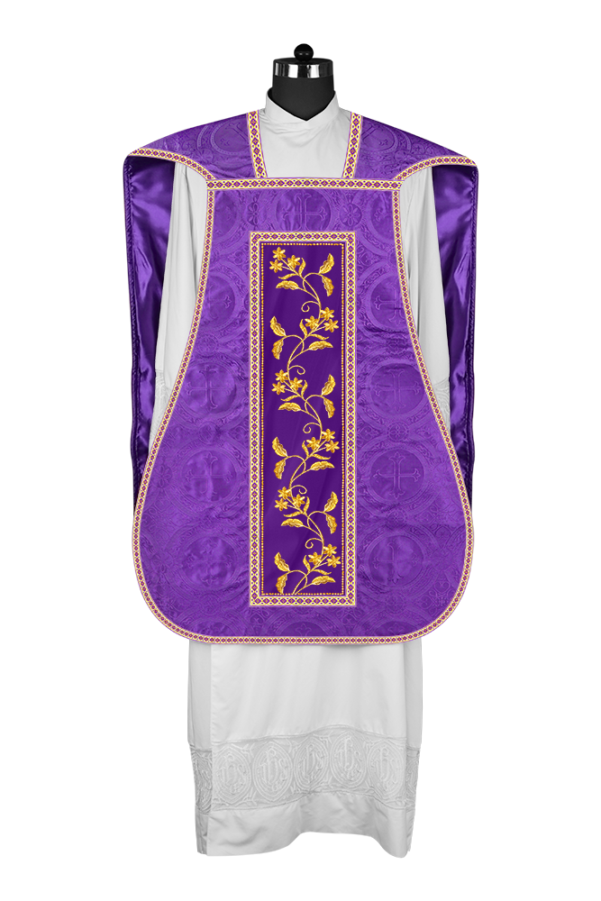 Roman Chasuble vestment with Floral Design and Trims