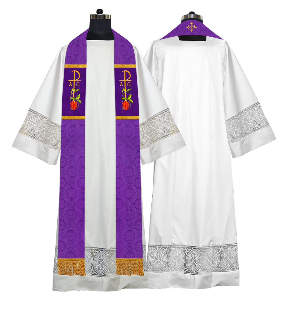 Elegant Clergy Stole with Grapes Embroidery