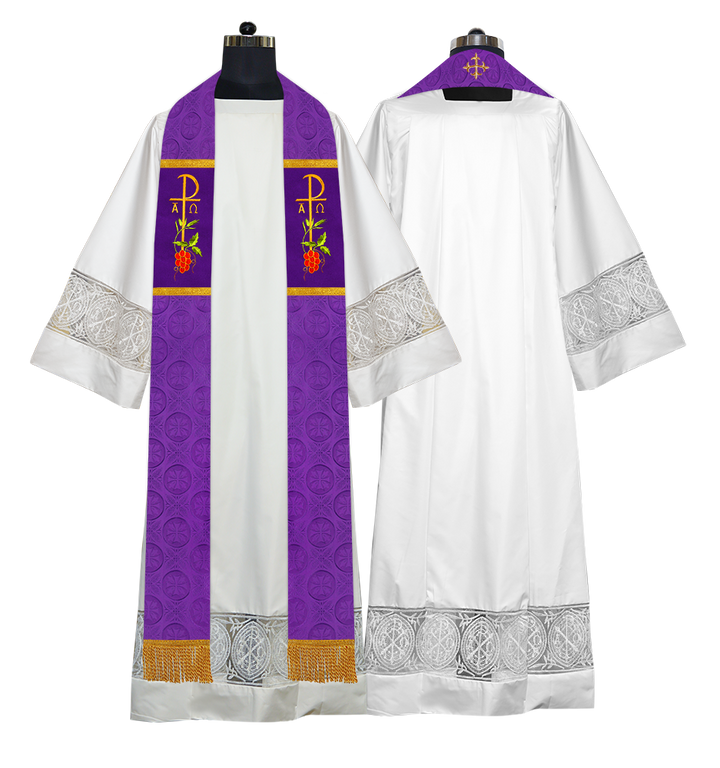 Elegant Clergy Stole with Grapes Embroidery