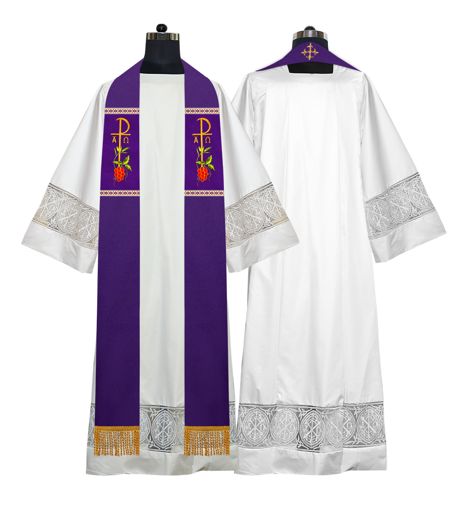 Embroidered CHI RHO with Grapes Clergy Stole