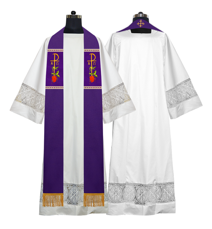 Embroidered CHI RHO with Grapes Clergy Stole