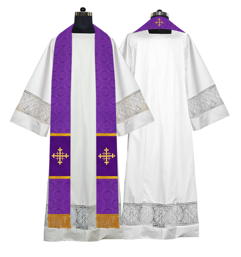 Liturgical Stole Adorned with Embroidered Cross Motif