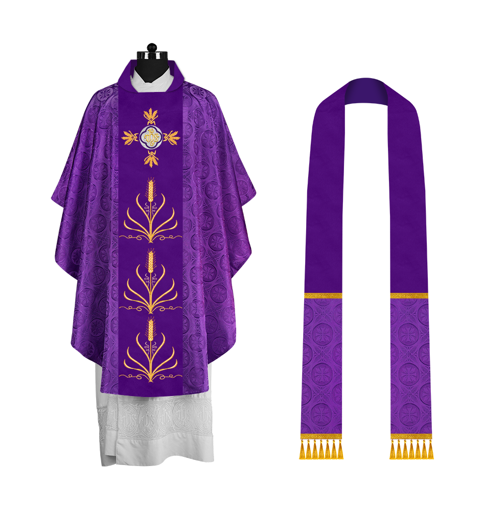 Traditional Liturgical Chasuble with Ornate Embroidered Orphrey