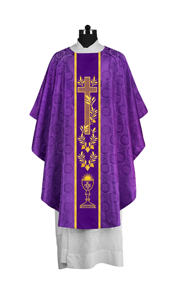 Traditional Liturgical Chasuble with Ornate Embroidered Orphrey